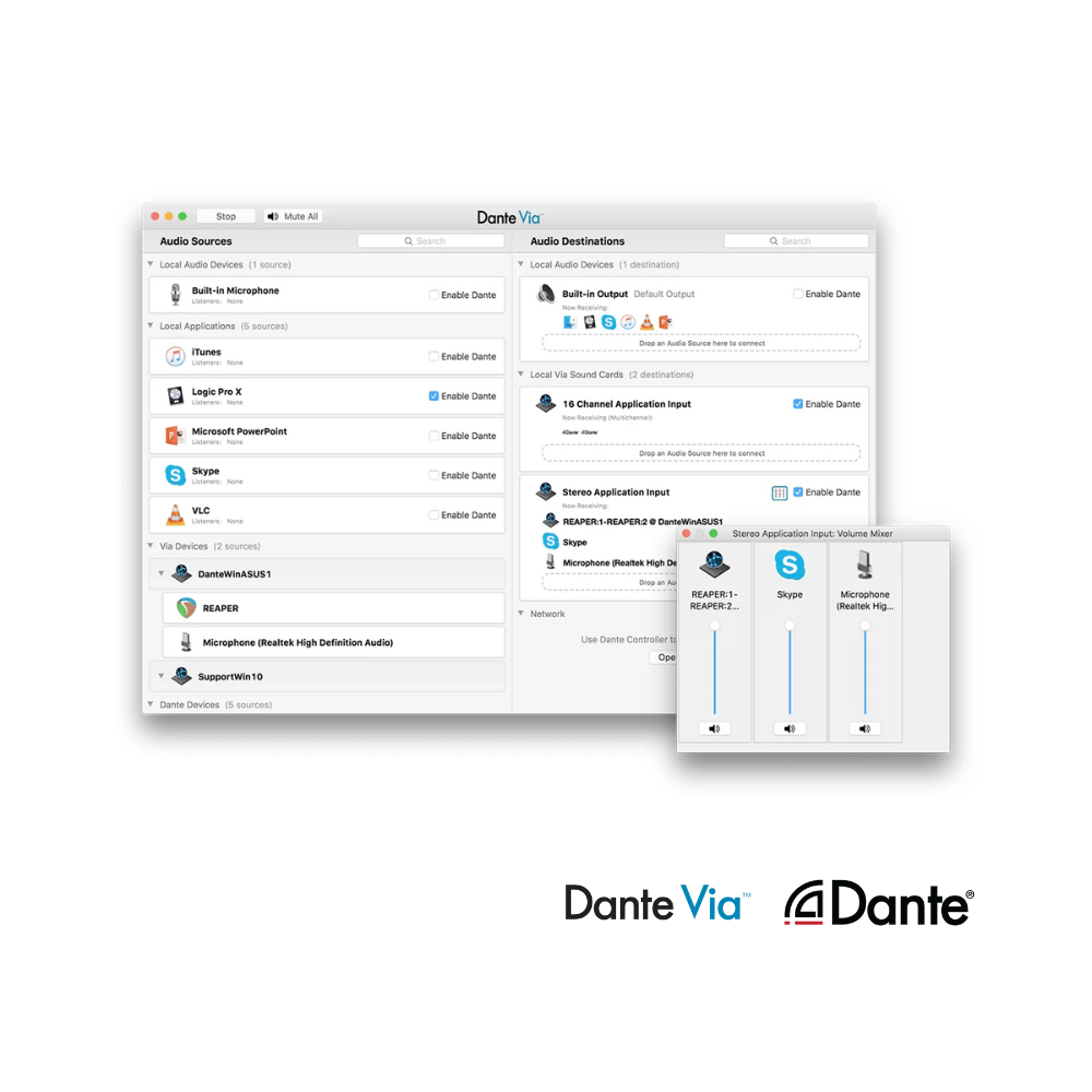 Dante Via 多軌音訊路由虛擬音效卡 軟體（購買前請先詢問） 